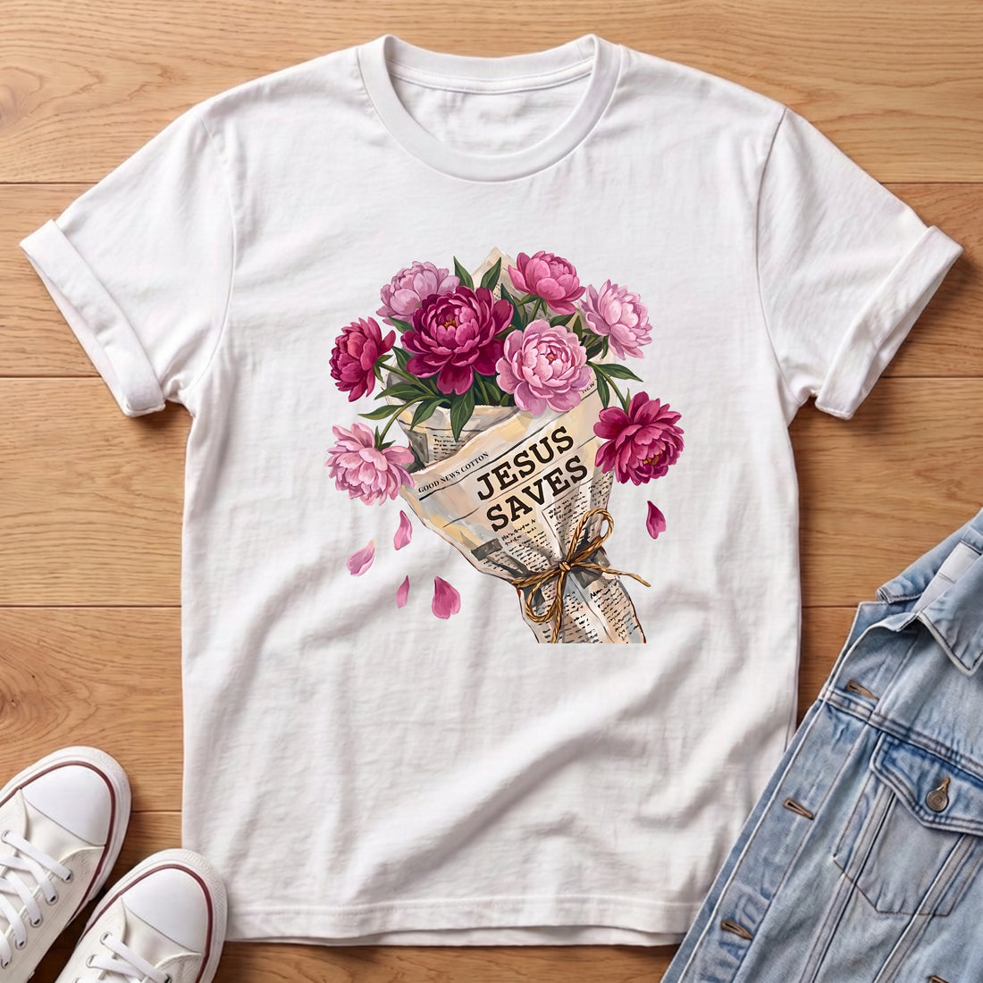 Jesus Saves Peony Bouq T-Shirt