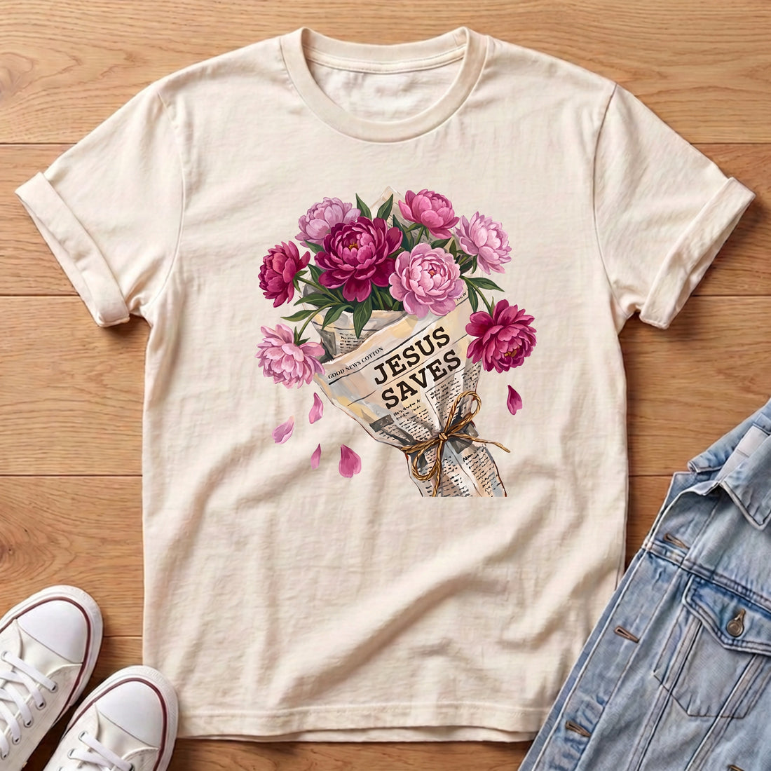 Jesus Saves Peony Bouq T-Shirt