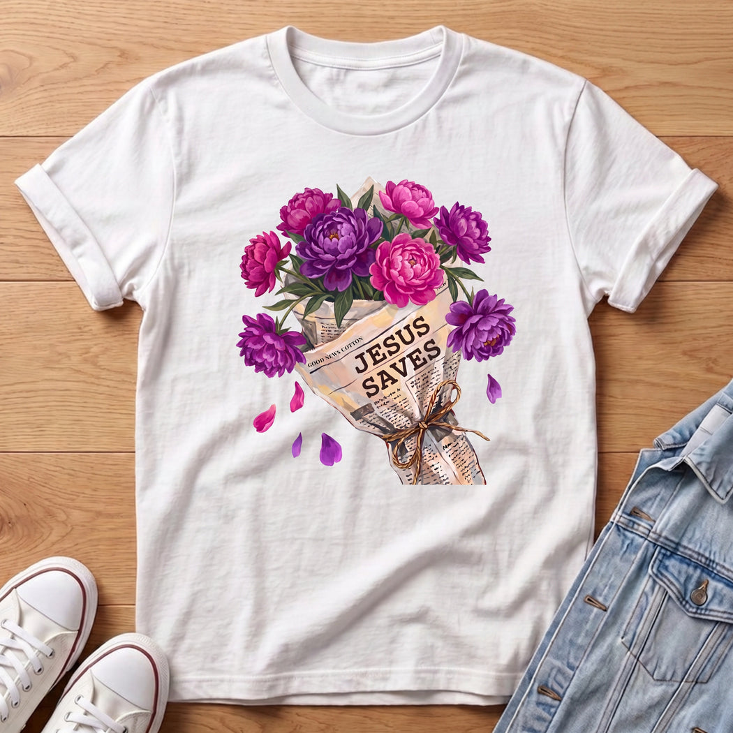 Jesus Saves Purple Peony T-Shirt