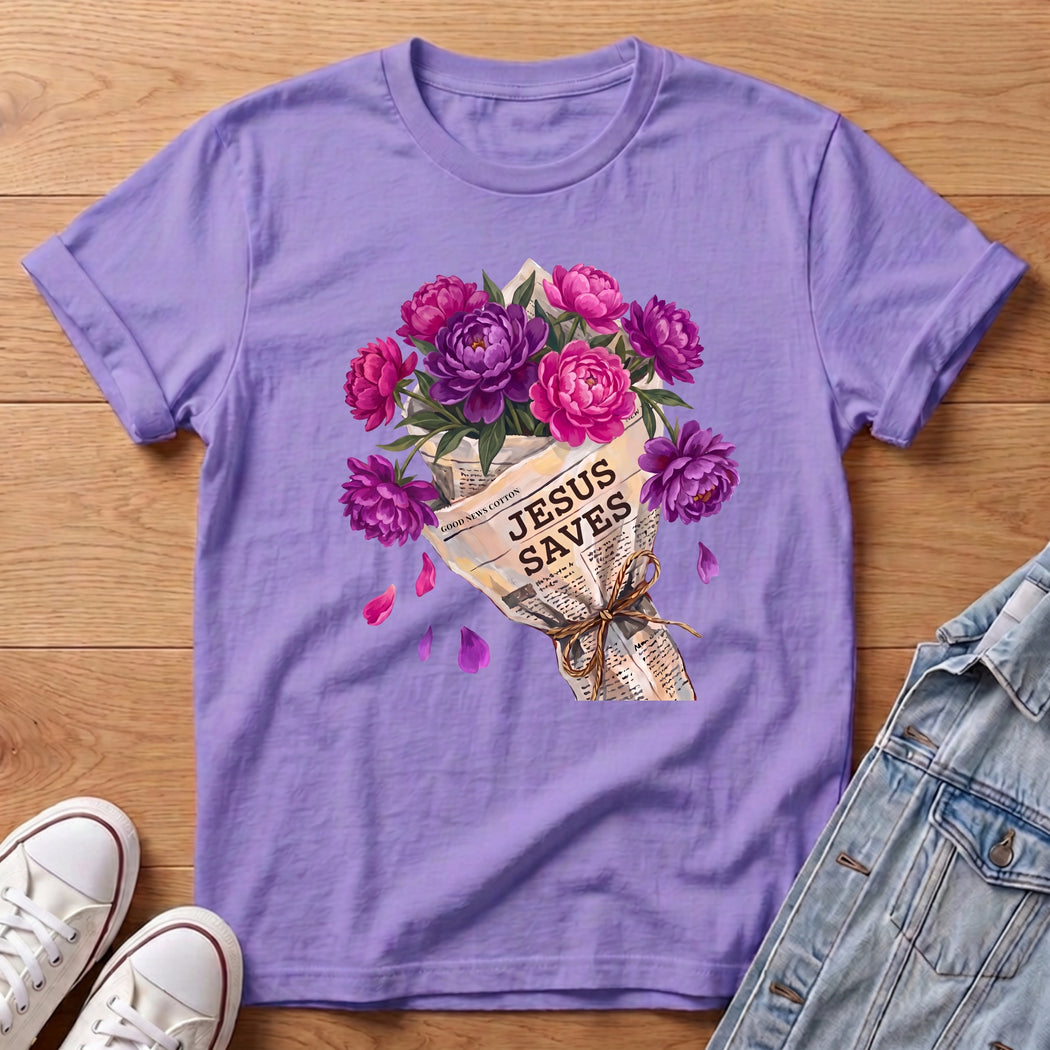 Jesus Saves Purple Peony T-Shirt