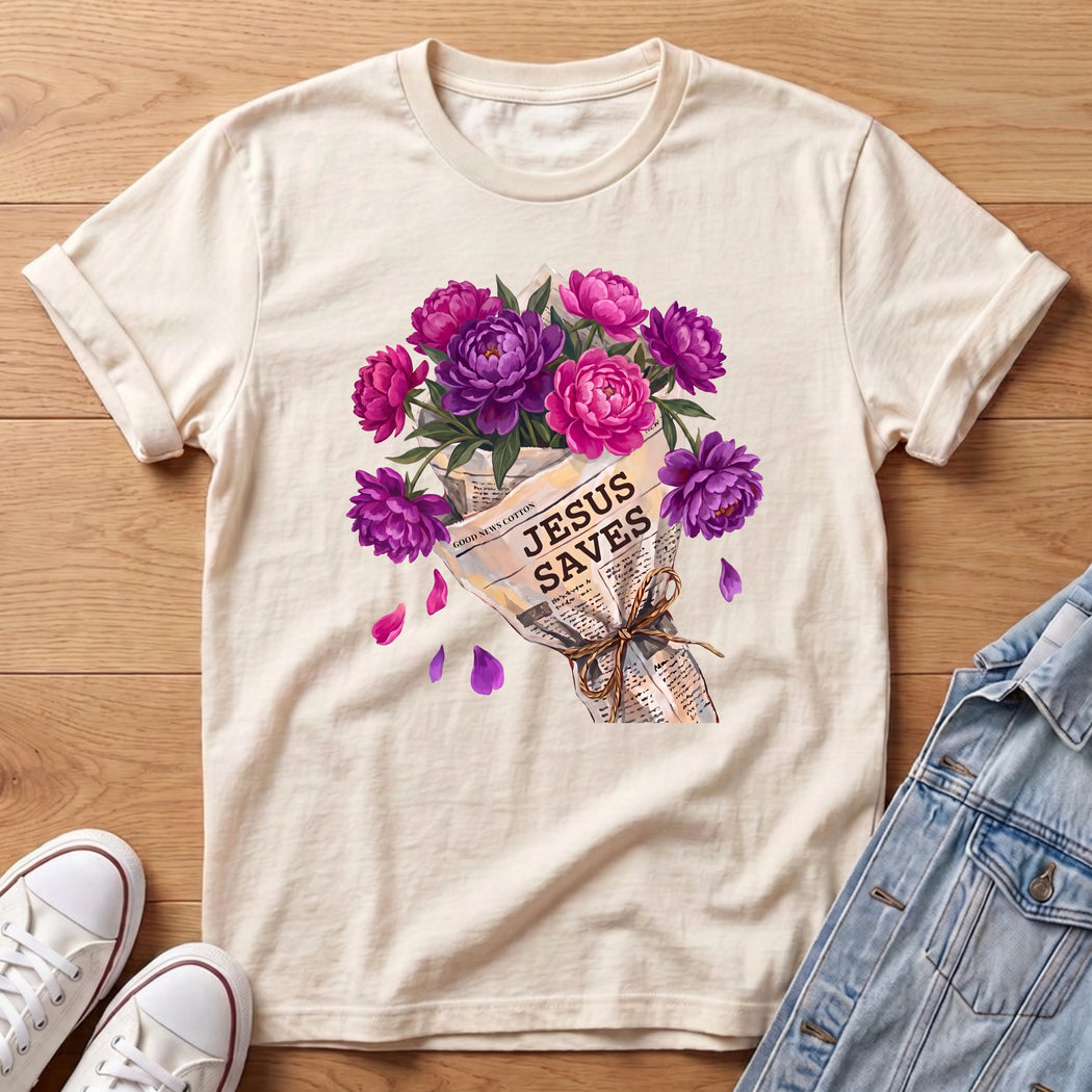 Jesus Saves Purple Peony T-Shirt