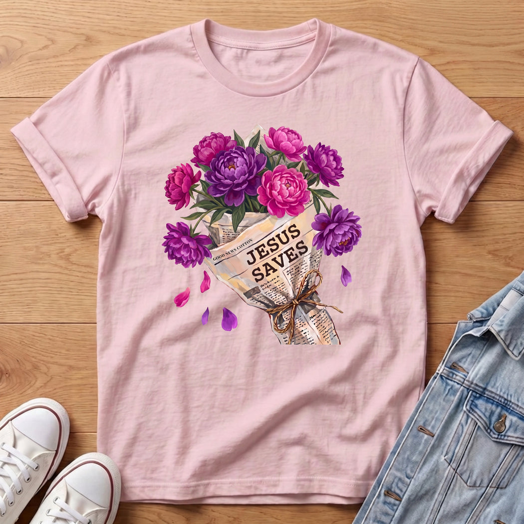 Jesus Saves Purple Peony T-Shirt