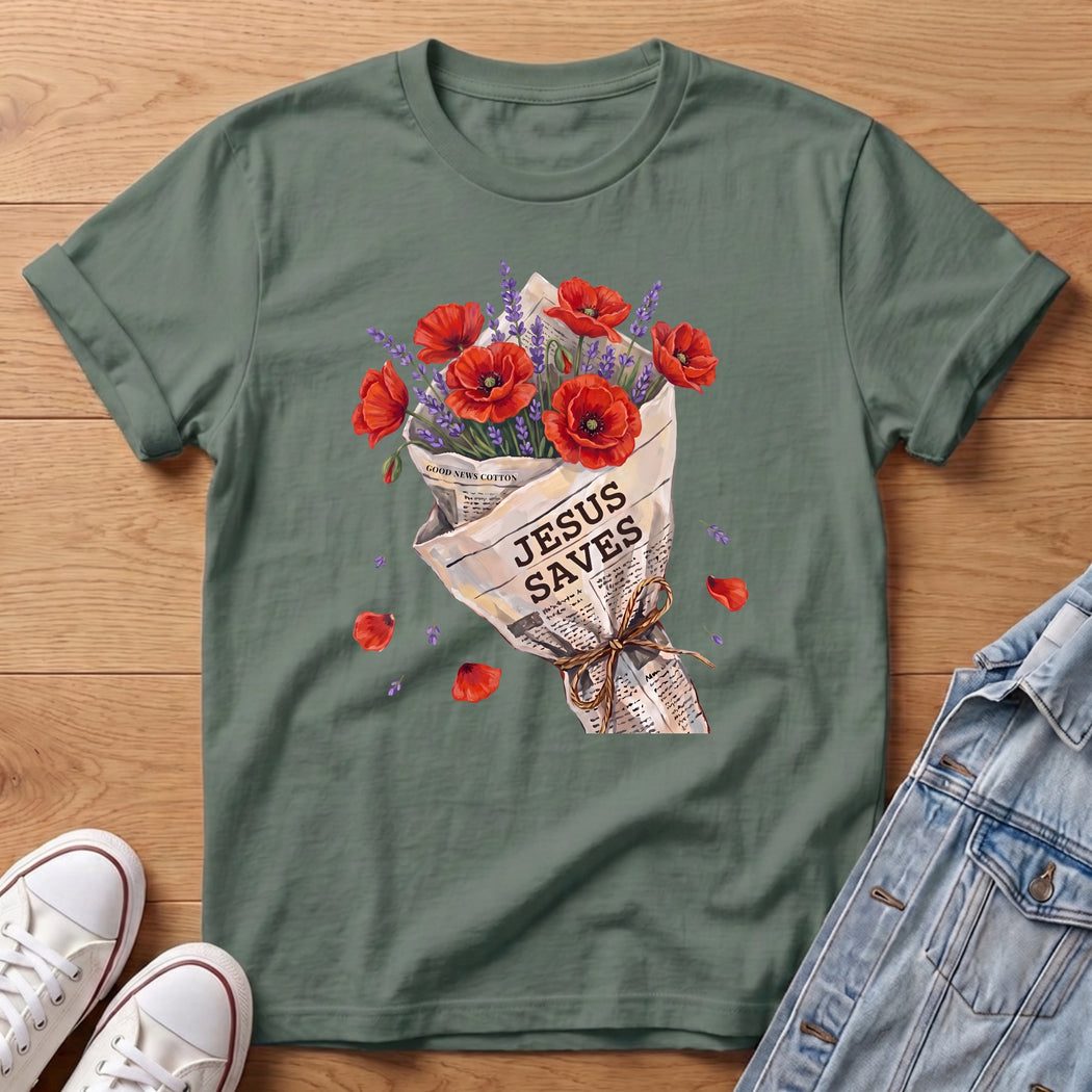 Jesus Saves Poppy Bouq T-Shirt