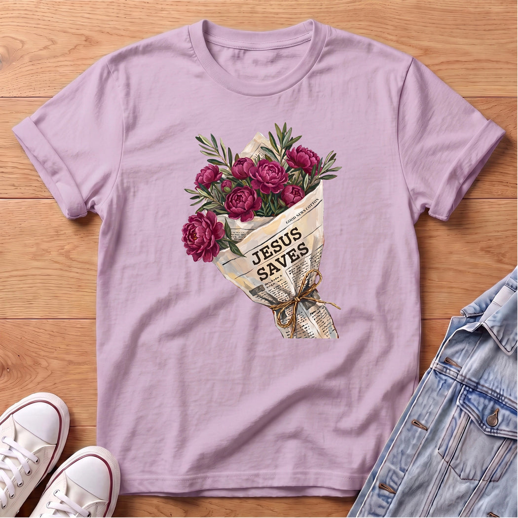 Jesus Saves Purple peony Bouq T-Shirt