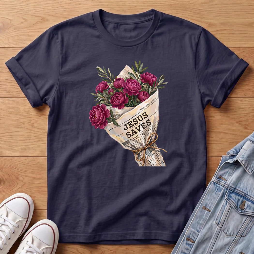 Jesus Saves Purple peony Bouq T-Shirt