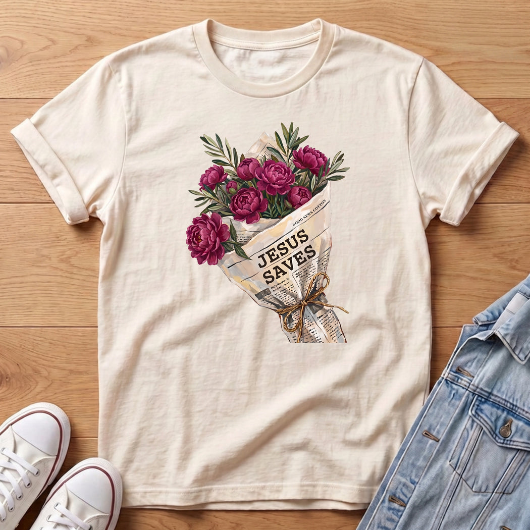 Jesus Saves Purple peony Bouq T-Shirt