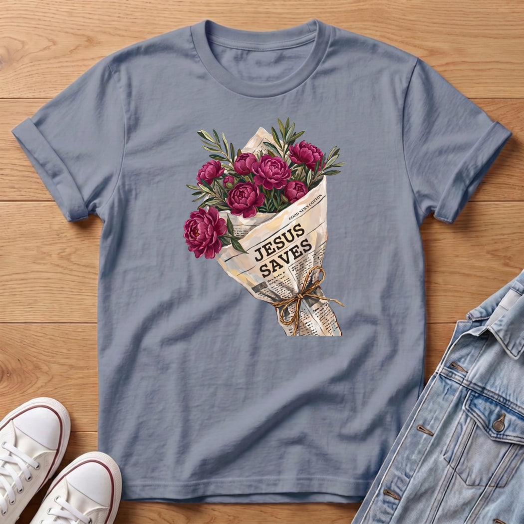 Jesus Saves Purple peony Bouq T-Shirt