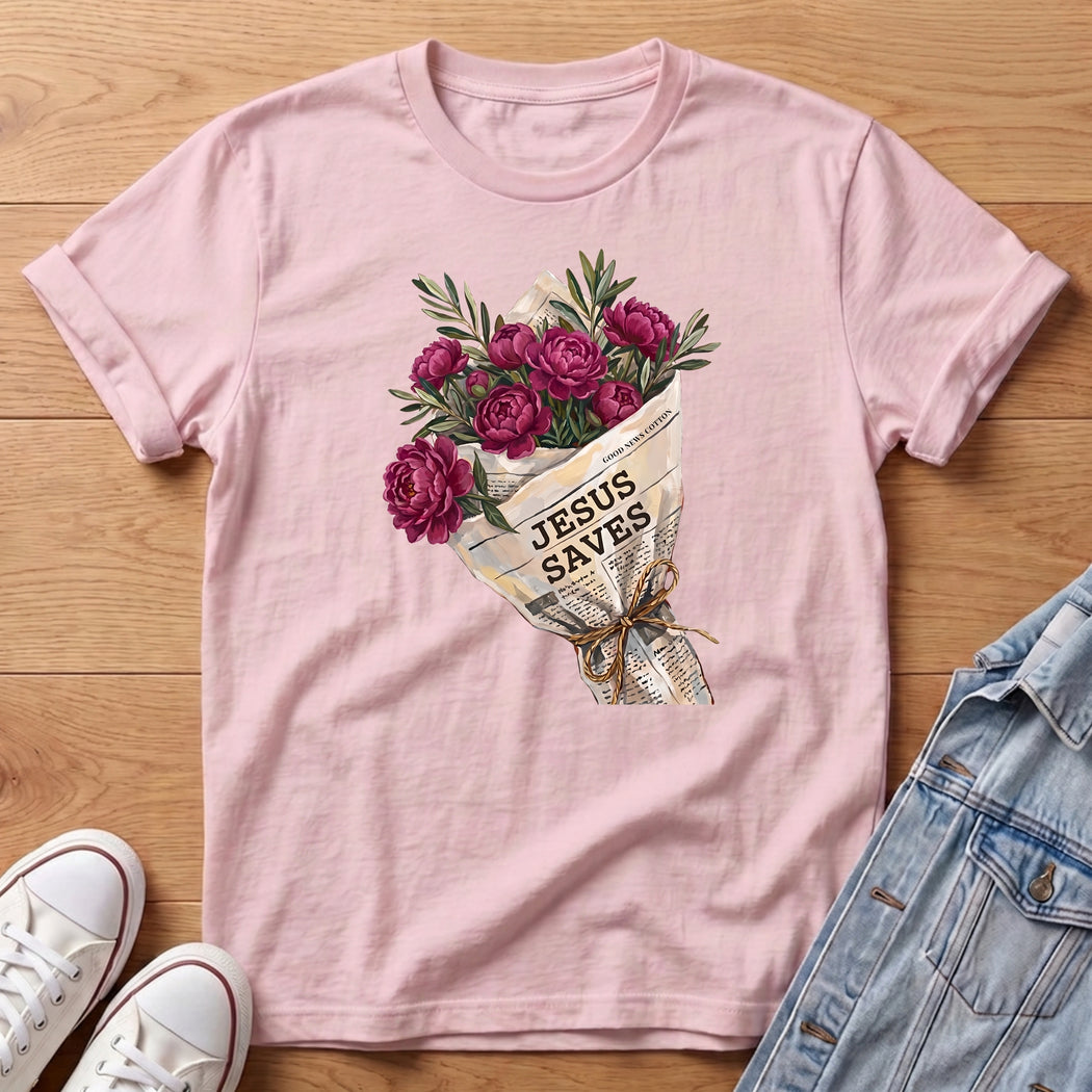 Jesus Saves Purple peony Bouq T-Shirt