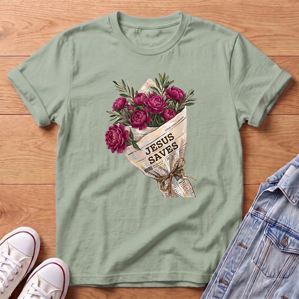 Jesus Saves Purple peony Bouq T-Shirt